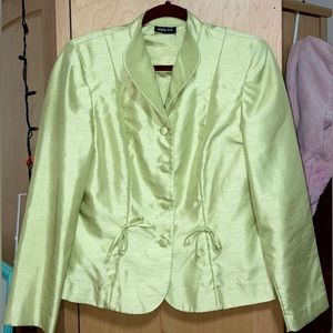 Sz 8 Shiny Lime Green 2pc Skirt Suit Set